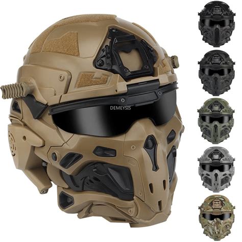 Military Airsoft Full Head Protection Helmet with Built-in Headset & F