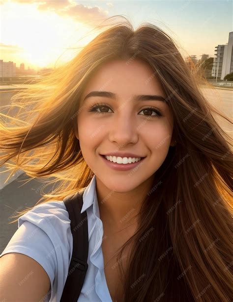 Premium Photo | Latin student girl taking a selfie on the university ...