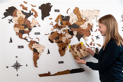 3D Wooden World Map Wall Art Wall Decor, 5th Anniversary Gift for Husband, Travel World Map ...