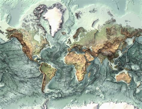 The World Map 4 Topography Shaded Relief Map Elevation - Etsy