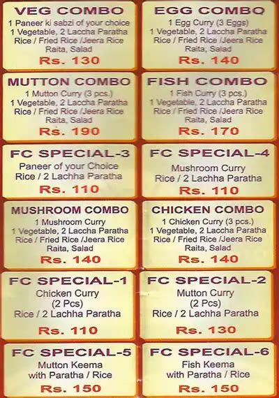 Menu at Food Castle, Ranchi