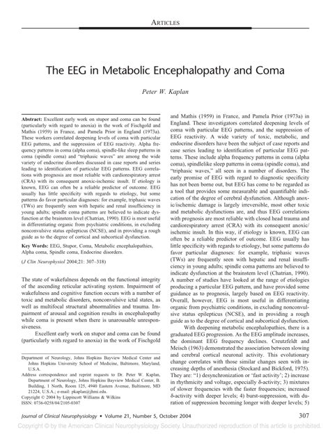 (PDF) The EEG in metabolic encephalopathy and coma