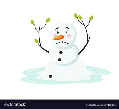 Cute sad melting snowman isolated on white Vector Image