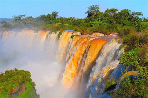 Fantastic View of Iguazu Falls at Sunset Time. Stock Image - Image of ...