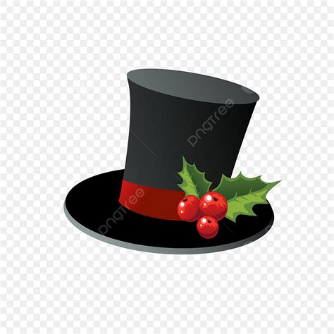 Holly Leaf Vector Art PNG, Black Hat With Holly Leaf, Cherry, Merry ...