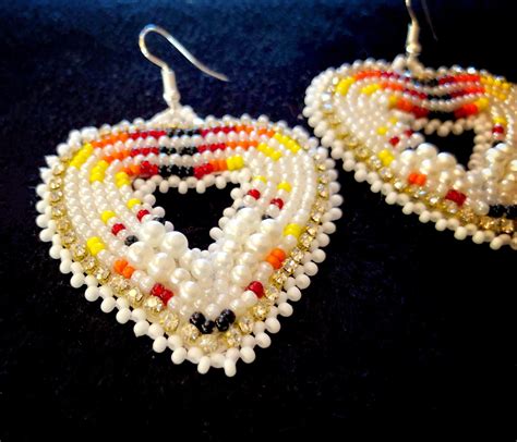 Native American Beaded Earrings - Heart Shape - Sparkle - Native American Beadwork - Lakota ...