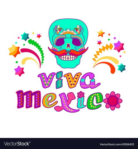 Viva mexico decorated logo cartoon letters Vector Image