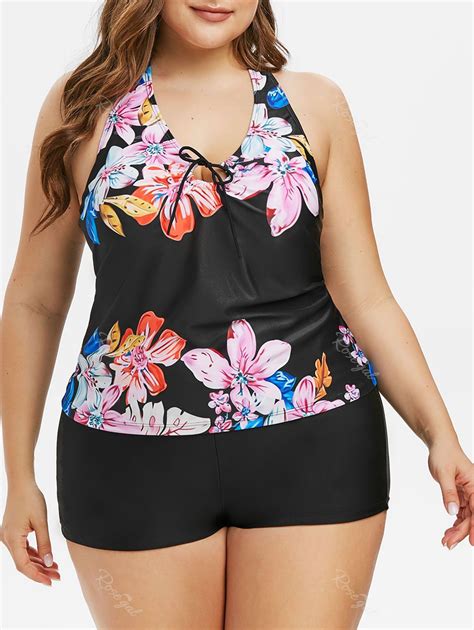 Plus Size Halter Open Back Floral Print Tankini Swimwear [34% OFF ...