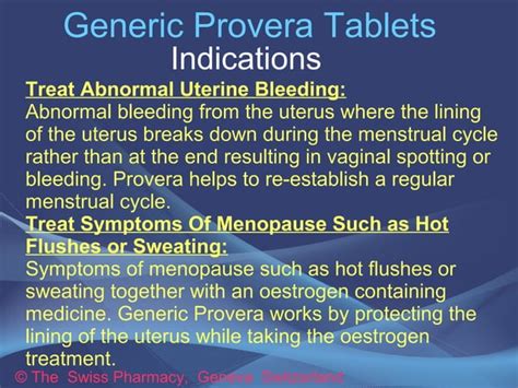 Generic Provera Tablets for treatment of Secondary Amenorrhea & Abnormal Uterine Bleeding