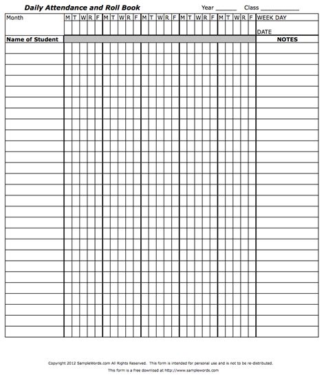 Teacher's Attendance and Roll Book