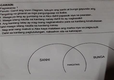 panuto gamit ang venn diagram tukuyin ang sanhi at bunga gayundin ang ...