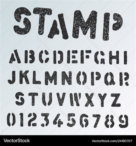 Stamp alphabet font template grunge letters Vector Image