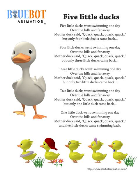 Five Little Ducks / 5 little ducks nursery rhyme lyrics Free printable ...