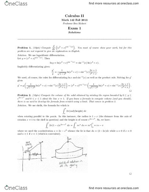 MATH 142 Midterm: MATH 142 Exam 1 Solutions - OneClass