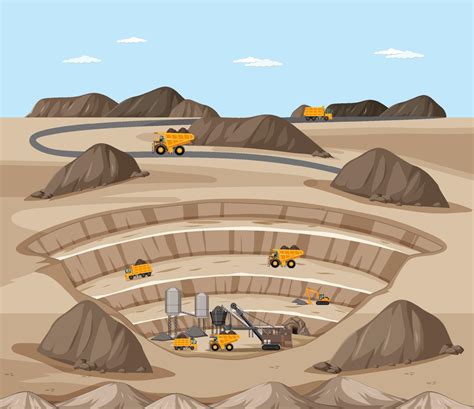 Landscape of coal mining scene with crane and trucks 1929205 Vector Art ...