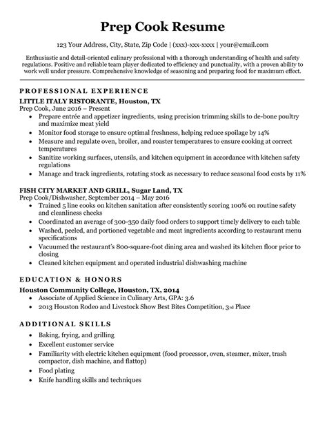 Prep Cook Resume Sample & Writing Tips | Resume Companion