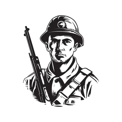 soldier character, vintage logo line art concept black and white color ...