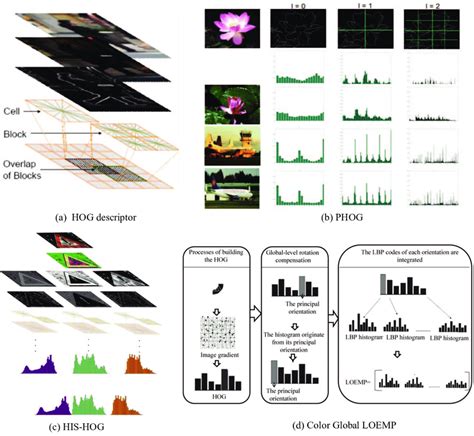 Different HOG features used for TSD. (a) HOG descriptor [4], (b) PHOG ...