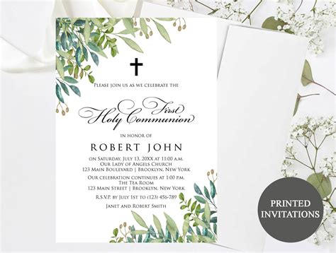 First Holy Communion Invitation #2 | Printed Invitations | Botanical ...