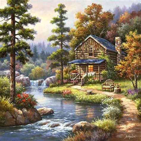 The Log Cabin By The Fallls | Art* | Pinterest | Log cabins, Cabin and Logs