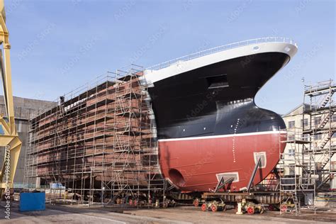 Hull of ship under construction at shipyard. Stock Photo | Adobe Stock