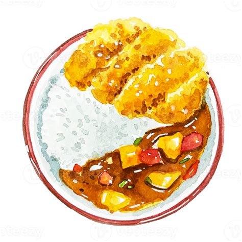 Watercolor Japanese food, tonkatsu curry rice bowl 13148912 PNG