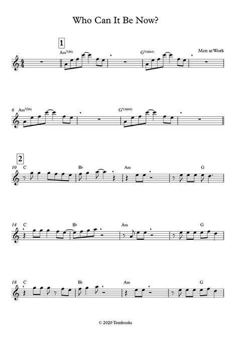 Who Can It Be Now? (Easy/Intermediate Level, Alto Sax) (Men at Work) - Saxophone Sheet Music