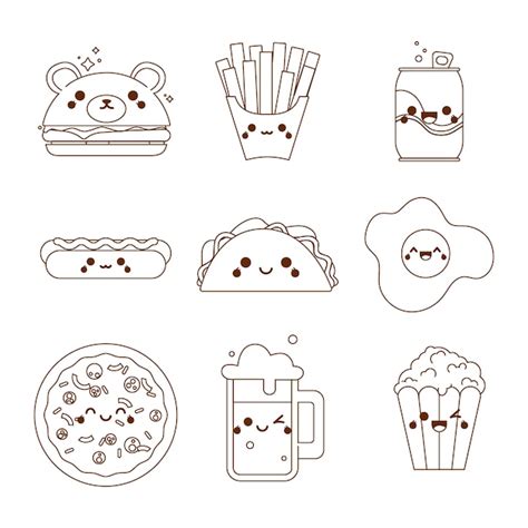 Premium Vector | Cute coloring for kids with food collection