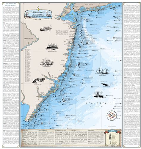 New Jersey Shipwreck Chart-Great Nautical Art Print Map | eBay