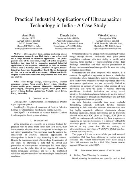 (PDF) Practical industrial applications of ultracapacitor technology in India — A case study