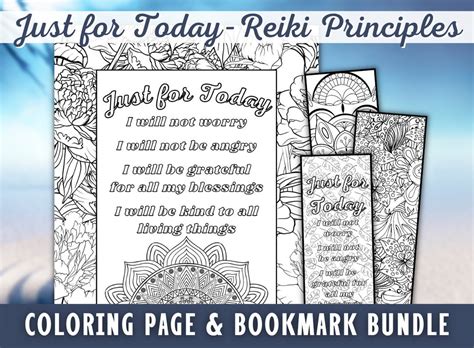 Just for Today Coloring Page and Bookmark Bundle, Printable Reiki ...