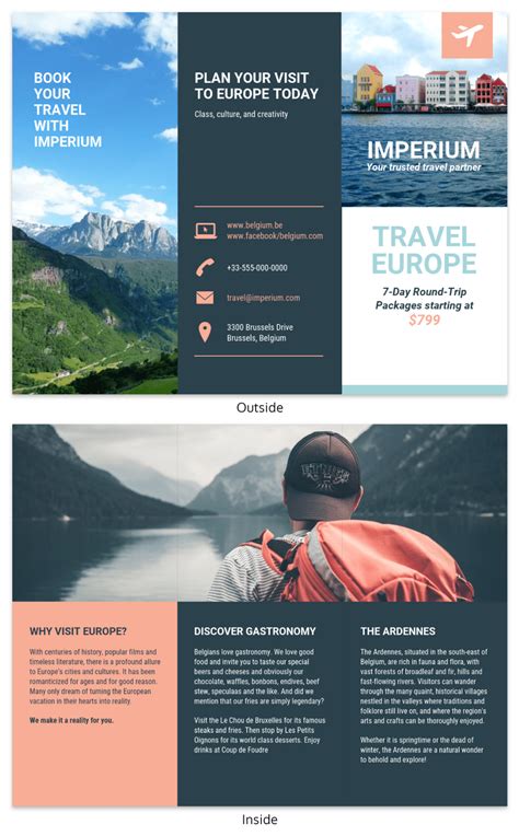 Pickled Bluewood Europe Tourism Travel Tri Fold Brochure Template - Venngage