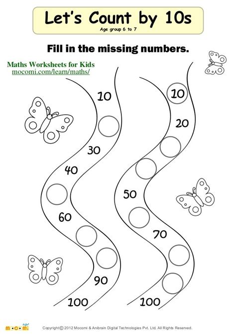 Let's Count by 10s – Maths Worksheets for Kids – Mocomi.com