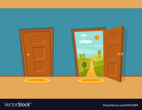 Open and close door cartoon colorful Royalty Free Vector