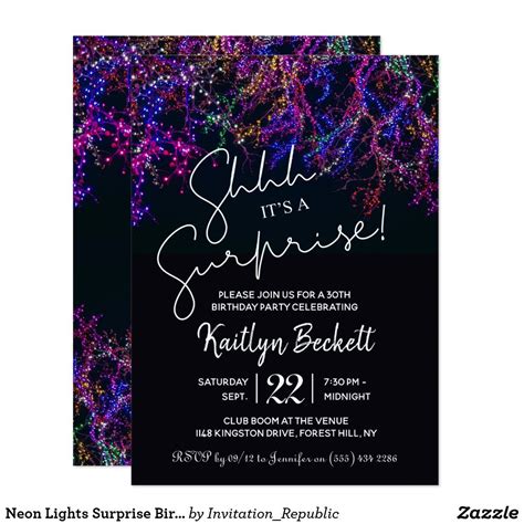 Neon Lights Surprise Birthday Party Invitation | Zazzle | Surprise birthday party invitations ...