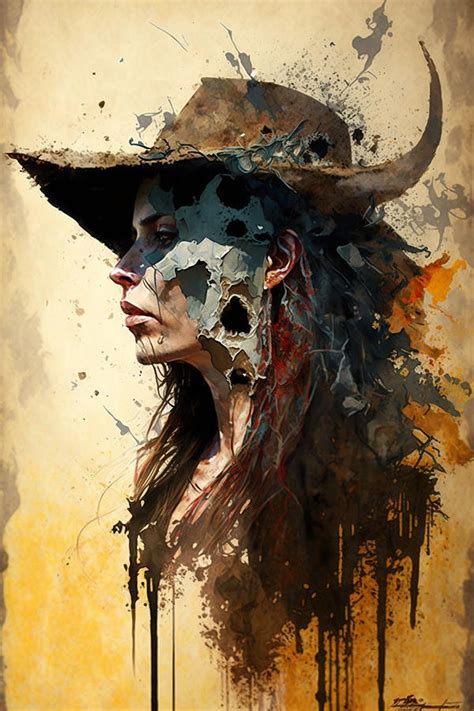 Cow girl Western Digital Art by Bouchemma Hassen - Pixels