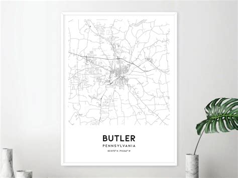 Butler Map Print, Butler Map Poster Wall Art, Pa City Map, Pennsylvania Print Street Map Decor ...