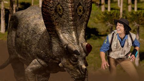 Andy travels back 65 million years to the time of triceratops, a plant-eating dinosaur ...