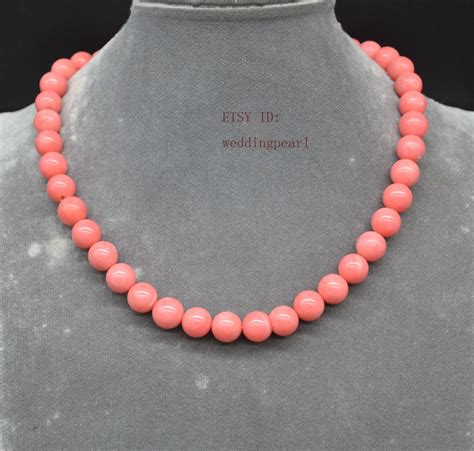 Pink coral necklace round coral necklace10mm single strand | Etsy