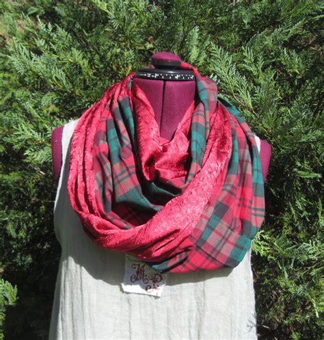 Red Green Plaid Infinity Scarf Christmas Loop Scarf