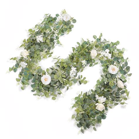 Serra Flora 6FT Artificial Eucalyptus Garland with Roses Flowers Vine Greenery Garland Hanging ...