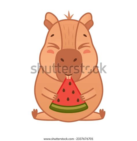 Cute Capybara Character Eats Watermelon Cartoon Stock Vector (Royalty Free) 2337676701 ...