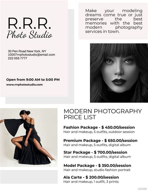 Microsoft Word Photographer Pricing Template - Free Word Template