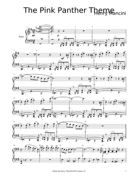 The Pink Panther Theme - Henry Mancini - Complete song, piano Sheet ...