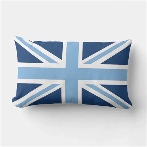 Union Jack Flag in Sky and Navy Blue Lumbar Pillow | Zazzle