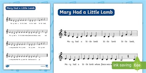 Mary Had a Little Lamb Piano Sheet Music (teacher made)