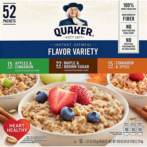 Quaker Instant Oatmeal Variety Pack, Breakfast Cereal, 48 Count ...