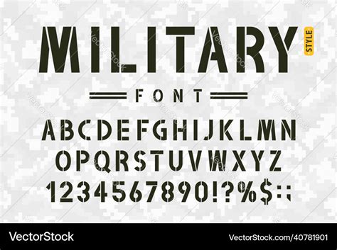 Military stencil font on camouflage background Vector Image