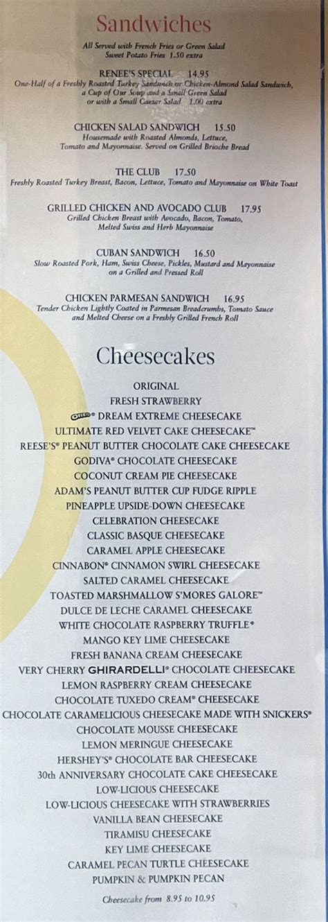 The Cheesecake Factory menu – SLC menu