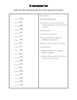 27 Amendments Test by Boundless Basics | TPT